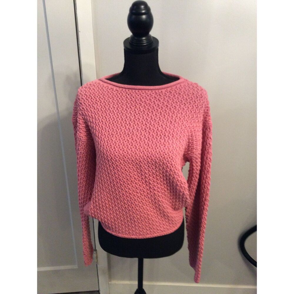 Le Lis Large Pink Tie Back Crochet Knit Sweater Womens